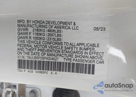 2023 Acura Tlx A-Spec Package z USA, uszkodzony, nr VIN 19UUB5F55PA004627